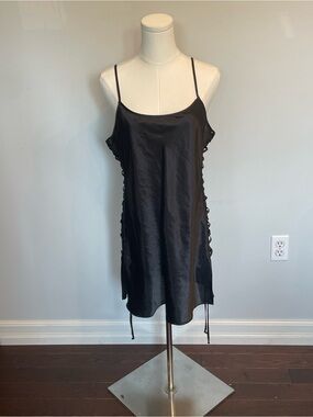 La Vie En Rose Black Satin Slip Y2K